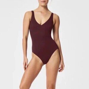 NWT SPANX Pique Shaping Halter One Piece Swimsuit Mulberry